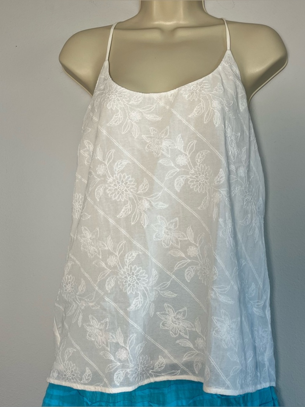 LOFT Tank Top Womens White Floral Embroidered Cami Lined Summer Beach Boho Sz S
